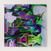 Beste Freunde - Drache und Dinosaurier beim Spazie Puzzle (Horizontal)