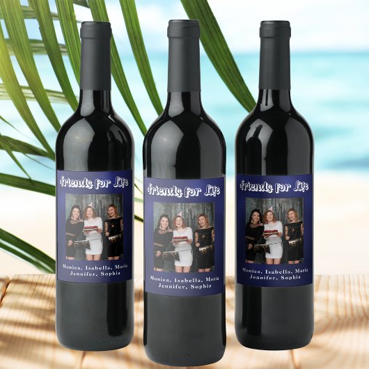 Beste Freunde Foto-blaue weiße Schrift Weinetikett