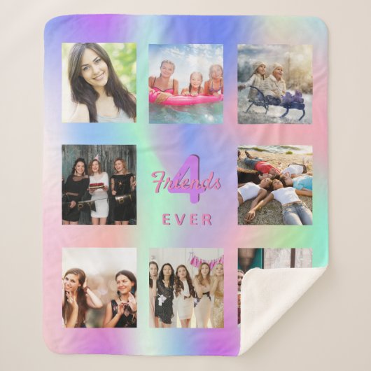 Beste Freunde Foto Collage holografisch rosa lila Sherpadecke (Vorderseite)
