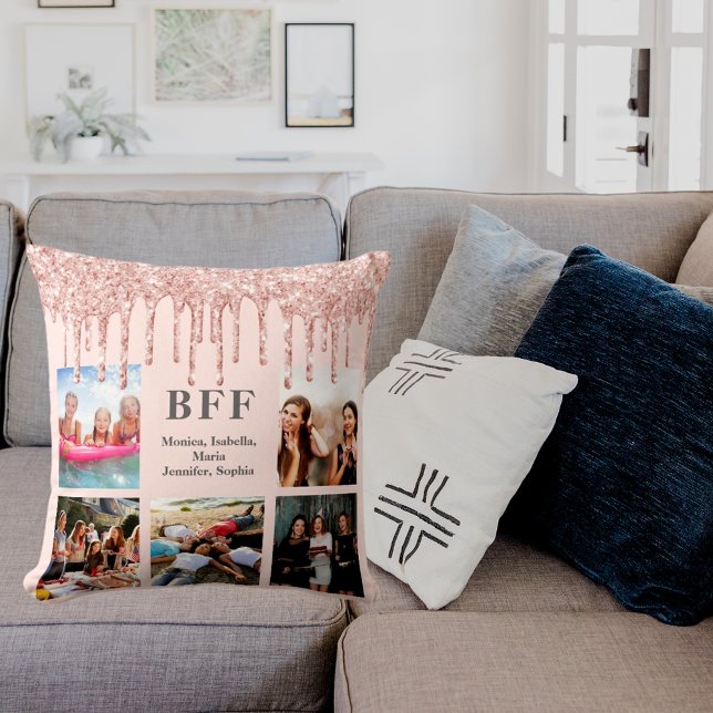 Beste Freunde Foto Collage Rose Gold Glitzer pink Kissen (Von Creator hochgeladen)