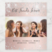 Beste Freunde Foto Rose Gold Glitzer Weinetikett (Einzelnes Label)