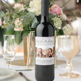 Beste Freunde Foto Silberstaub aus lila Glitzer Weinetikett