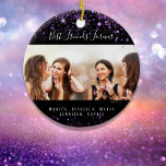 Beste Freunde für immer Foto schwarzer lila Glitze Keramik Ornament<br><div class="desc">Ein Geschenk für Ihre besten Freunde zu Geburtstagen,  Weihnachten oder einem besonderen Ereignis. Text: Best Friends Forever,  geschrieben mit einem trendigen handgeschriebenen Stil Skript. Personalisieren und verwenden Sie Ihr eigenes Foto und Ihre eigenen Namen. Ein schicker schwarzer Hintergrund,  mit lila Imitaten Glitzer Staub verziert.</div>