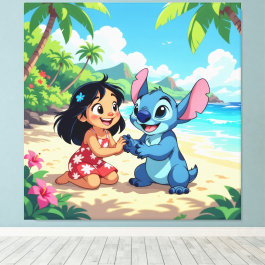 Beste Freunde fürs Leben – Lilo & Stitch1 Leinwanddruck (Insitu (Holzboden))