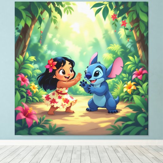 Beste Freunde fürs Leben – Lilo & Stitch1 Leinwanddruck (Insitu (Holzboden))