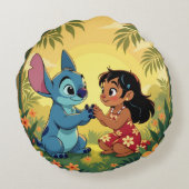 Beste Freunde fürs Leben – Lilo & Stitch Rundes Kissen (Rückseite)
