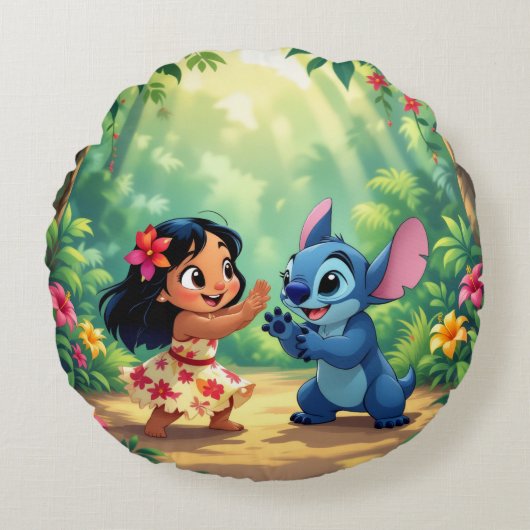 Beste Freunde fürs Leben – Lilo & Stitch   Rundes Kissen (Vorderseite)