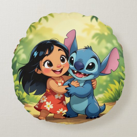 Beste Freunde fürs Leben – Lilo & Stitch   Rundes Kissen (Vorderseite)