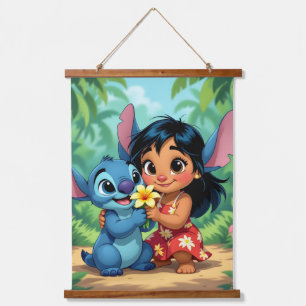 Beste Freunde fürs Leben – Lilo & Stitch   Wandteppich Mit Holzrahmen