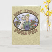 Beste Freunde kardieren für immer: Kuh und Bauer Karte (Gelbe Blume)