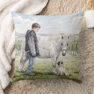 Beste Freunde - Kind mit Pony und Hund in einem Ob Kissen