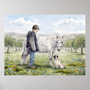 Beste Freunde - Kind mit Pony und Hund in einem Ob Poster