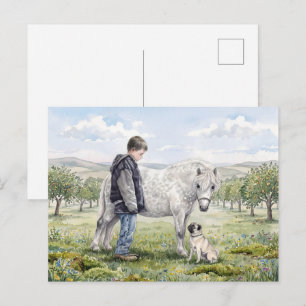 Beste Freunde - Kind mit Pony und Hund in einem Ob Postkarte