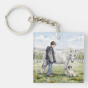 Beste Freunde - Kind mit Pony und Hund in einem Ob Schlüsselanhänger