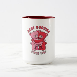 Beste Freunde seit 1990 umarmen Teddybären Zweifarbige Tasse
