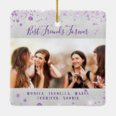 Beste Freunde Silber lila Glitzer Namen Foto Keramikornament (Rückseite)