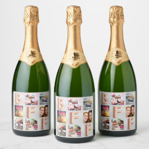 Beste Freunde silber roségold Foto-Collage BFF Schaumweinetikett