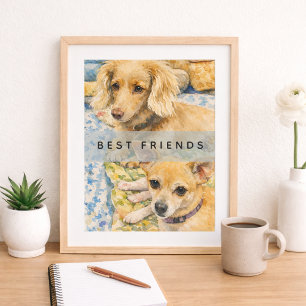 Beste Freunde Süße Hunde Wasserfarben Poster