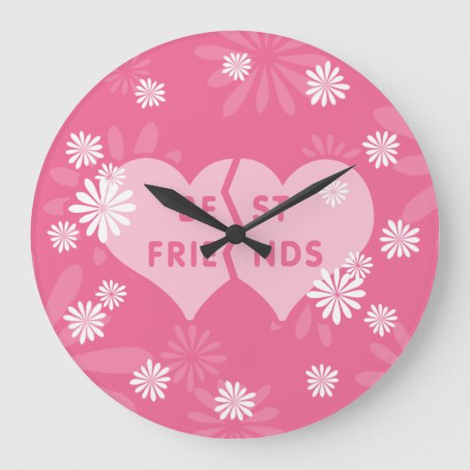 Beste Freunde Verbundene Herzen Große Wanduhr (Vorderseite)