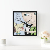 BESTE FREUNDIN: Beste Furry Freunde mit Hund und K Quadratische Wanduhr (Zuhause)