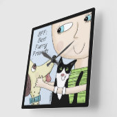 BESTE FREUNDIN: Beste Furry Freunde mit Hund und K Quadratische Wanduhr (Winkel)