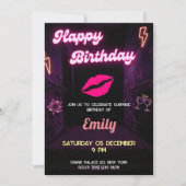 Beste Freundin Birthday Neon Light Lips Girls Einladung (Vorderseite)