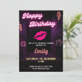 Beste Freundin Birthday Neon Light Lips Girls Einladung (Stehend Vorderseite)