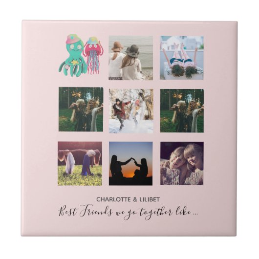 BESTE FREUNDIN Foto Collage Jellyfish Octopus Cust Fliese (Vorderseite)