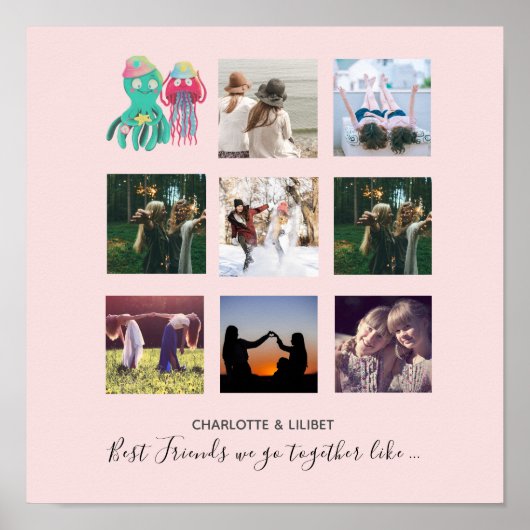 BESTE FREUNDIN Foto Collage Jellyfish Octopus Cust Poster (Vorne)
