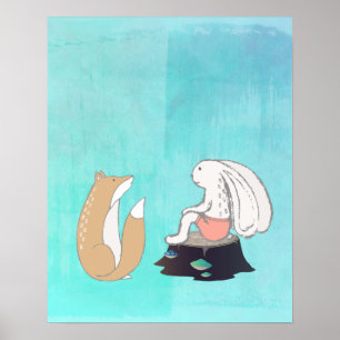 BESTE FREUNDIN Fox und Kaninchen Cartoon Sketch Poster