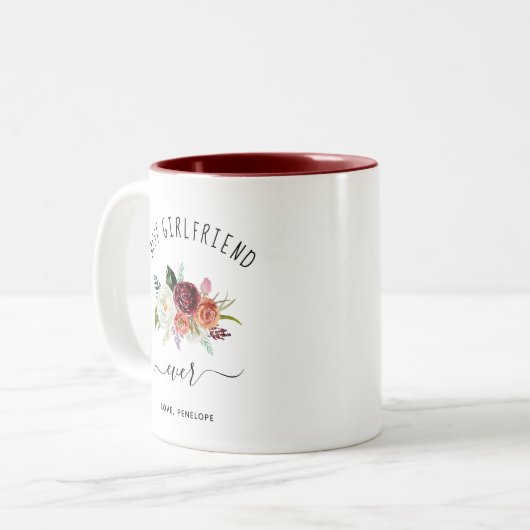 Beste Freundin je | Trendy Burgundy Boho Floral Zweifarbige Tasse (Vorderseite Links)