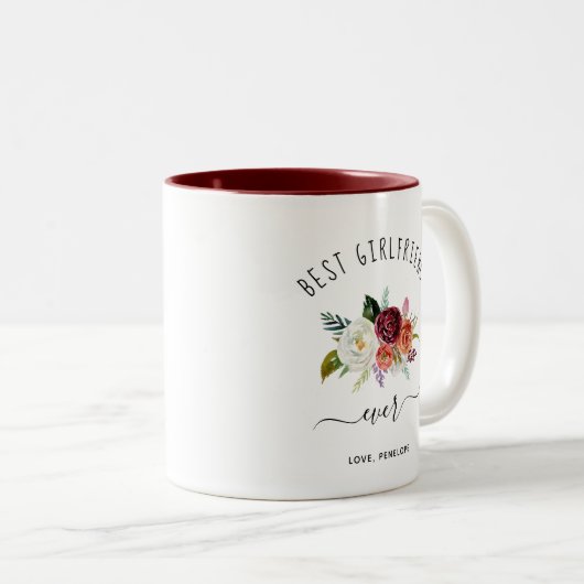 Beste Freundin je | Trendy Burgundy Boho Floral Zweifarbige Tasse (VorderseiteRechts)