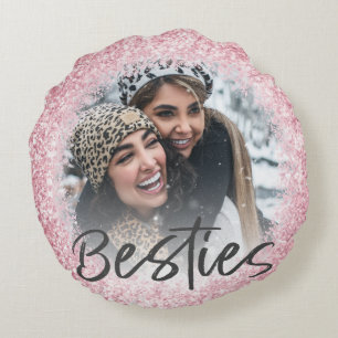 Beste Freundin Rosa Glitter-Foto Rundes Kissen