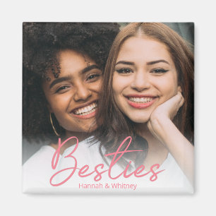 Beste Freundinnen Pink Script Custom Foto Magnet