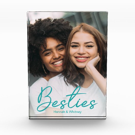 Beste Freundinnen Teal Script Benutzerdefiniert Fotoblock (Vorderseite)