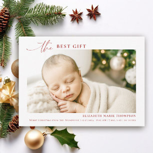 Beste Geschenk-Minimalist-Rot-Weihnachten-Baby-Fot Feiertagskarte