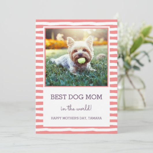 Beste gestreifte Mama für Hunde | Koralle | Mutter Karte (Stehend Vorderseite)