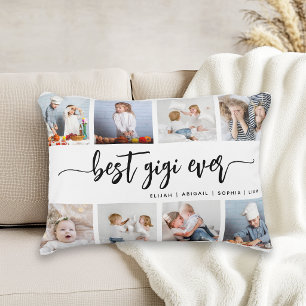 Beste Gigi Aller Zeiten 8-Foto-Collage Schwarz auf Dekokissen
