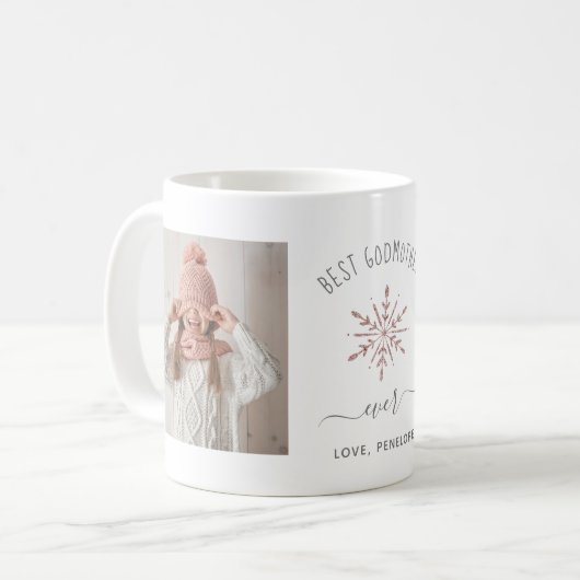 Beste Godmutter je zwei Fotos Rose Goldene Schneef Kaffeetasse (Vorderseite Links)