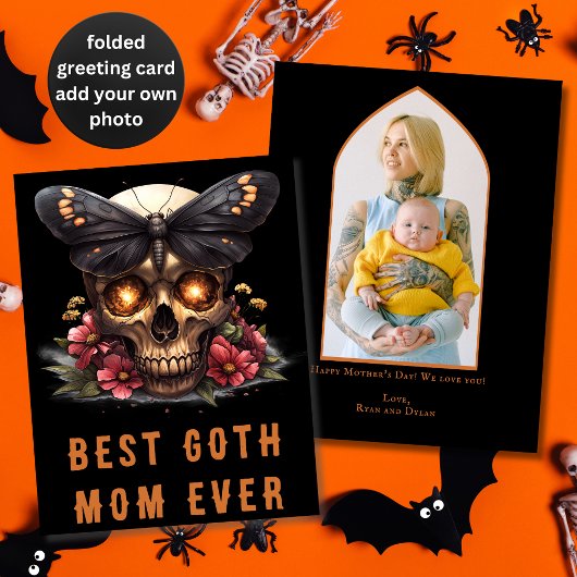 Beste Goth Mama je Skull Moth Orange Mutter Day Karte