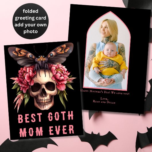 Beste Goth Mama je Skull Moth Pink Mother Day Karte