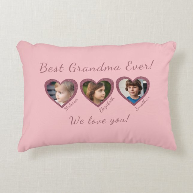 Beste Grandma Custom Three Fotoplatte Dekokissen (Vorderseite)