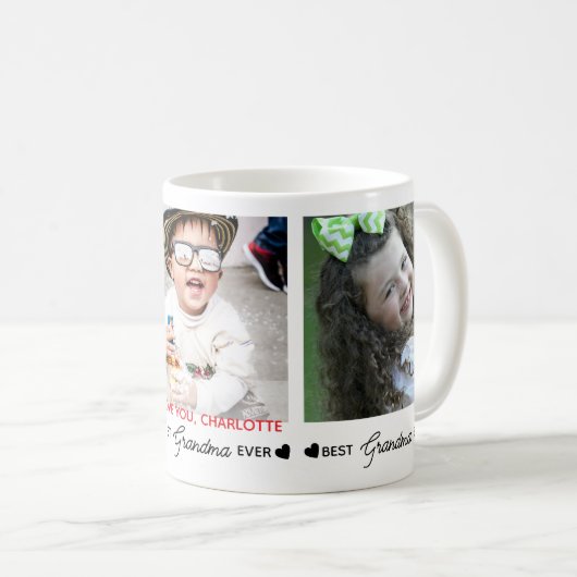 Beste GRANDMA je Modernes Personalisiertes 3 Foto Kaffeetasse (VorderseiteRechts)