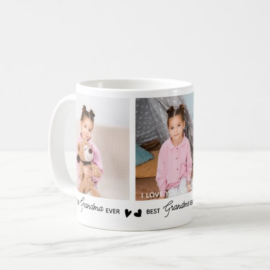 Beste GRANDMA je Modernes Personalisiertes 3 Foto Kaffeetasse (Vorderseite Links)