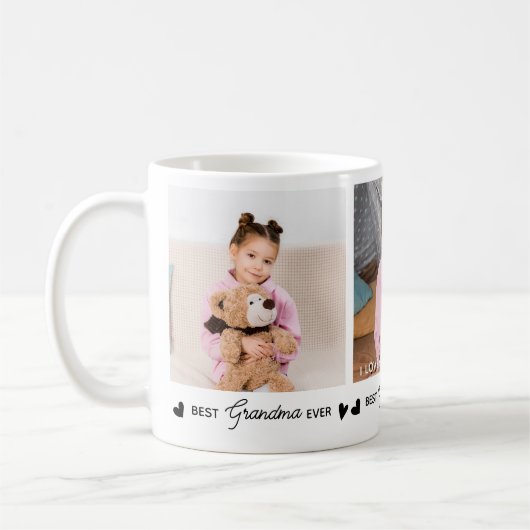 Beste GRANDMA je Modernes Personalisiertes 3 Foto Kaffeetasse (Links)