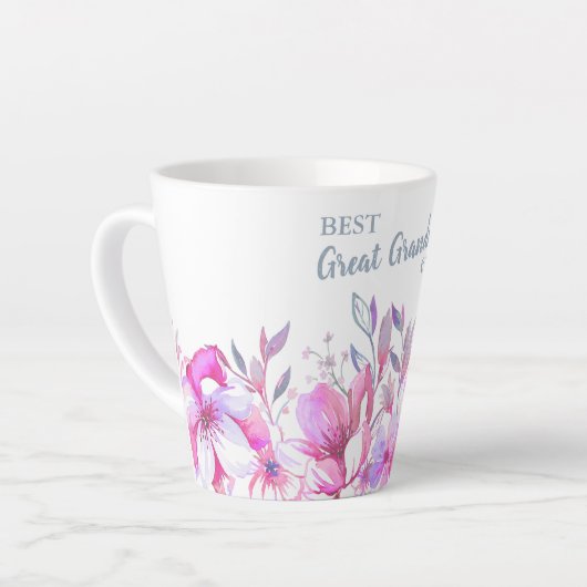Beste Grandma je und rosa Blume Border Milchtasse (Linke Ecke)