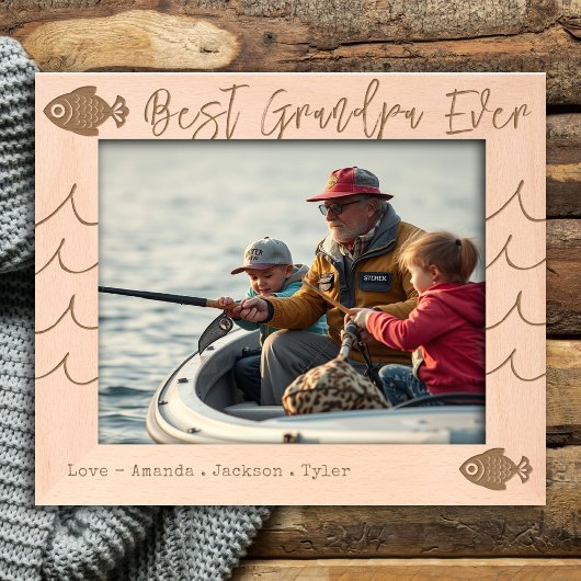 Beste Grandpa je Fischereiwelle Geätzte Rahmen
