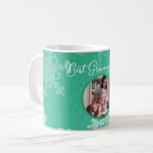 Beste Granny je Emerald Snowflake Minimalistischer Kaffeetasse (Vorderseite Links)