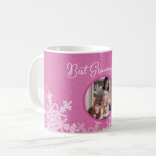 Beste Granny je rosa Schneeflocken Minimalistische Kaffeetasse (Vorderseite Links)