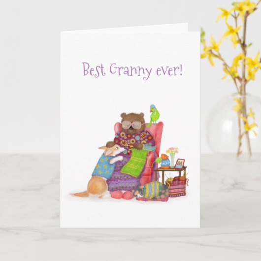 Beste Granny-Karte mit niedlichem Bär und Korgi Karte (Gelbe Blume)